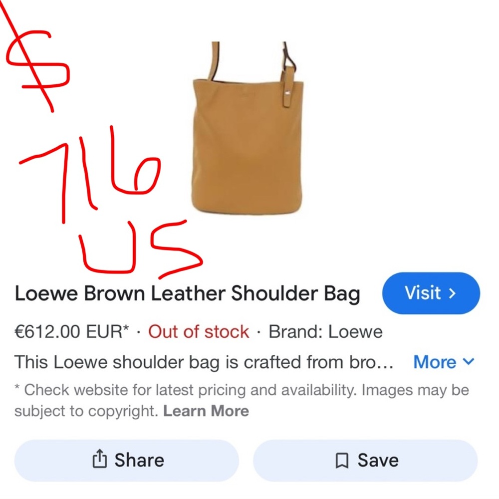 LOEWE Brown Calfskin Leather Small Asymmetric Shoulder Bag w/COA - Picture 17 of 17